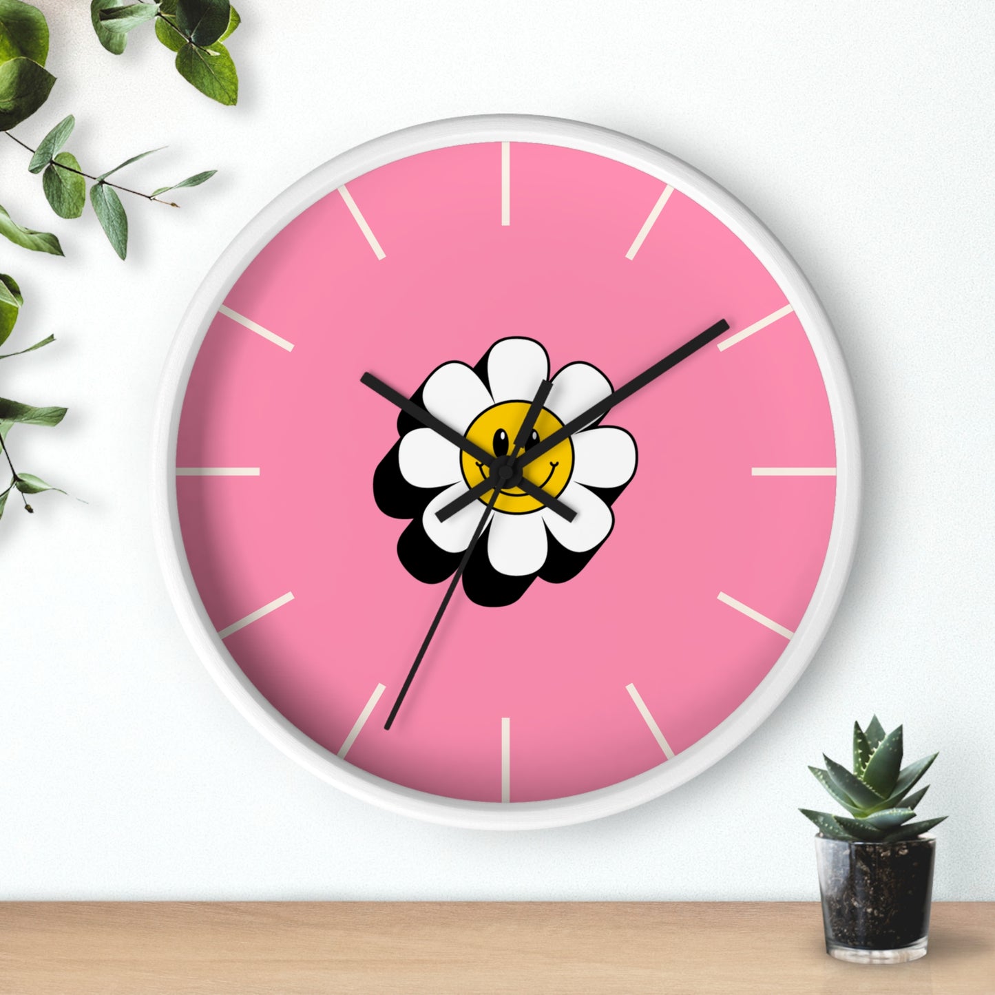 Elegant Cheerful Daisy Wall Clock, Bright Pink Floral Home Decor, Unique Gift for Flower Lovers, Preppy Clock, Happy Accent for Any Room
