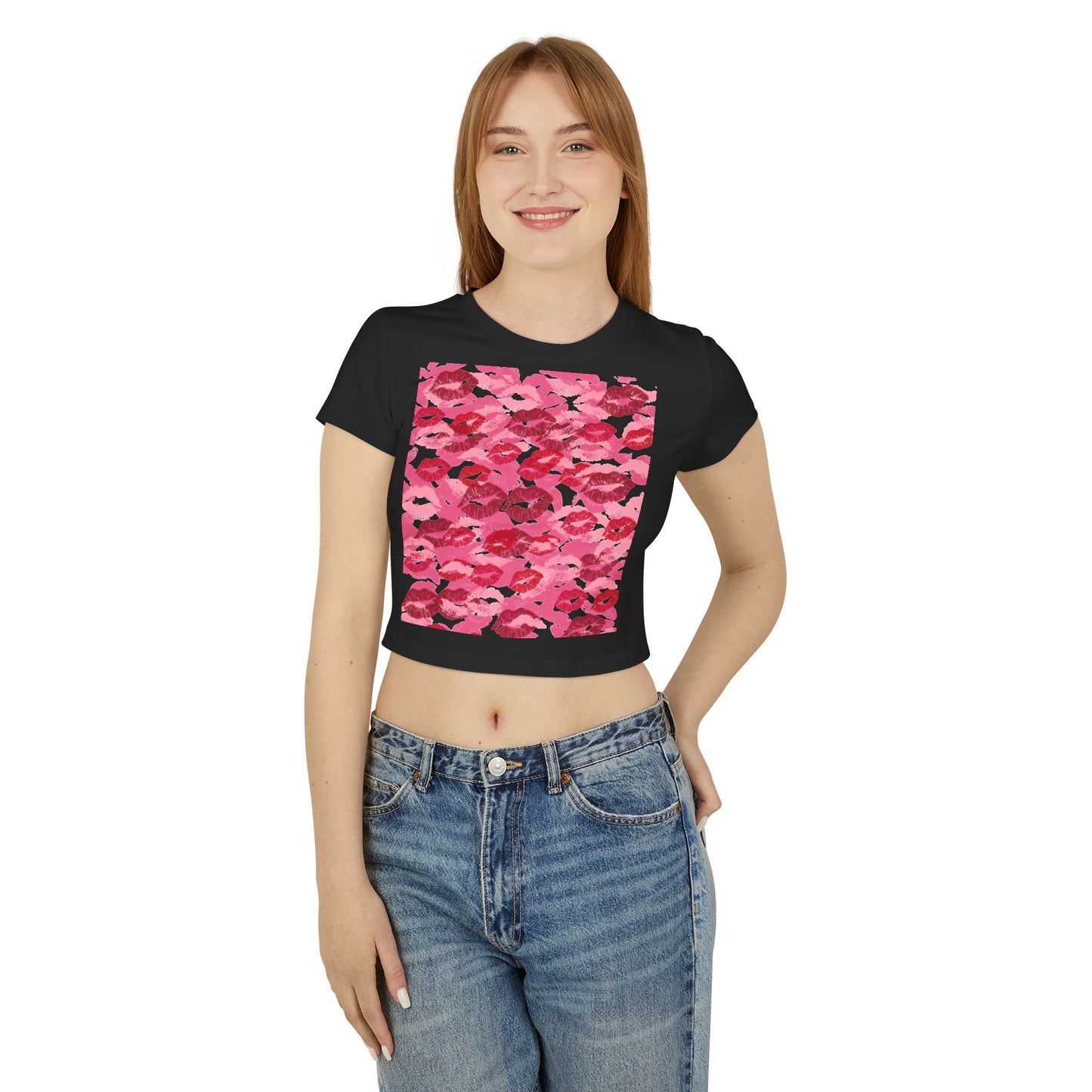 Kiss Print Women's Baby Tee, Cute Summer Shirt, Gift for Her, Valentine's Day Top, Trendy Casual Wear