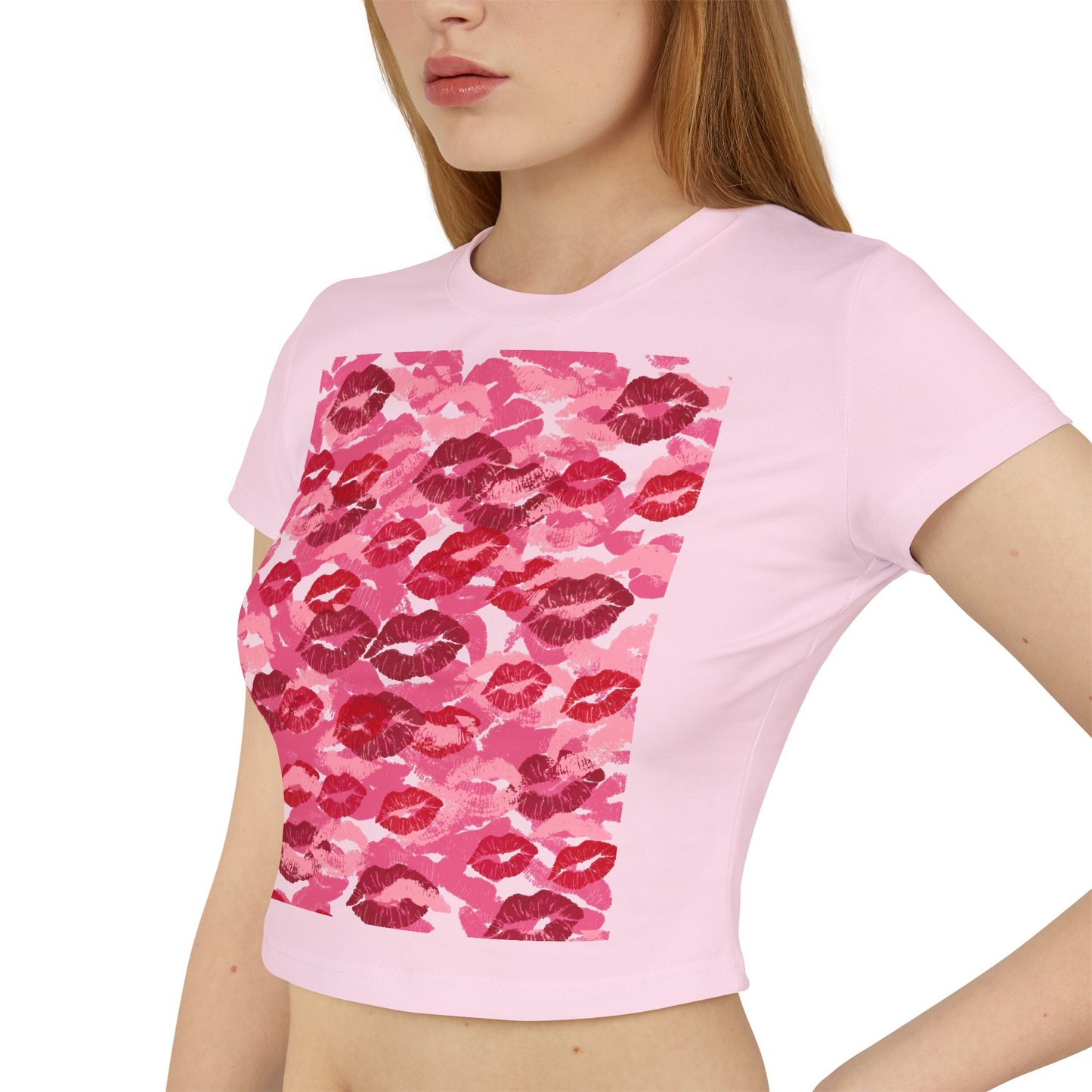 Kiss Print Women's Baby Tee, Cute Summer Shirt, Gift for Her, Valentine's Day Top, Trendy Casual Wear