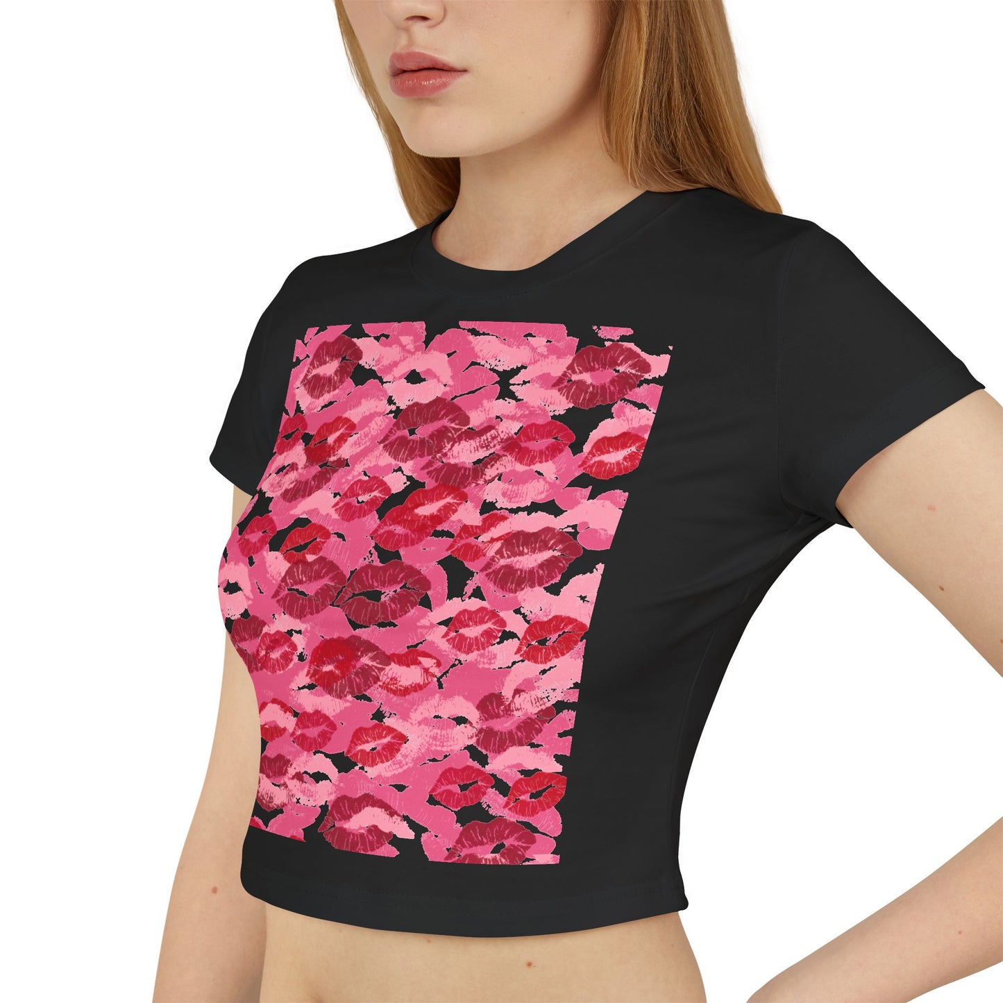 Kiss Print Women's Baby Tee, Cute Summer Shirt, Gift for Her, Valentine's Day Top, Trendy Casual Wear