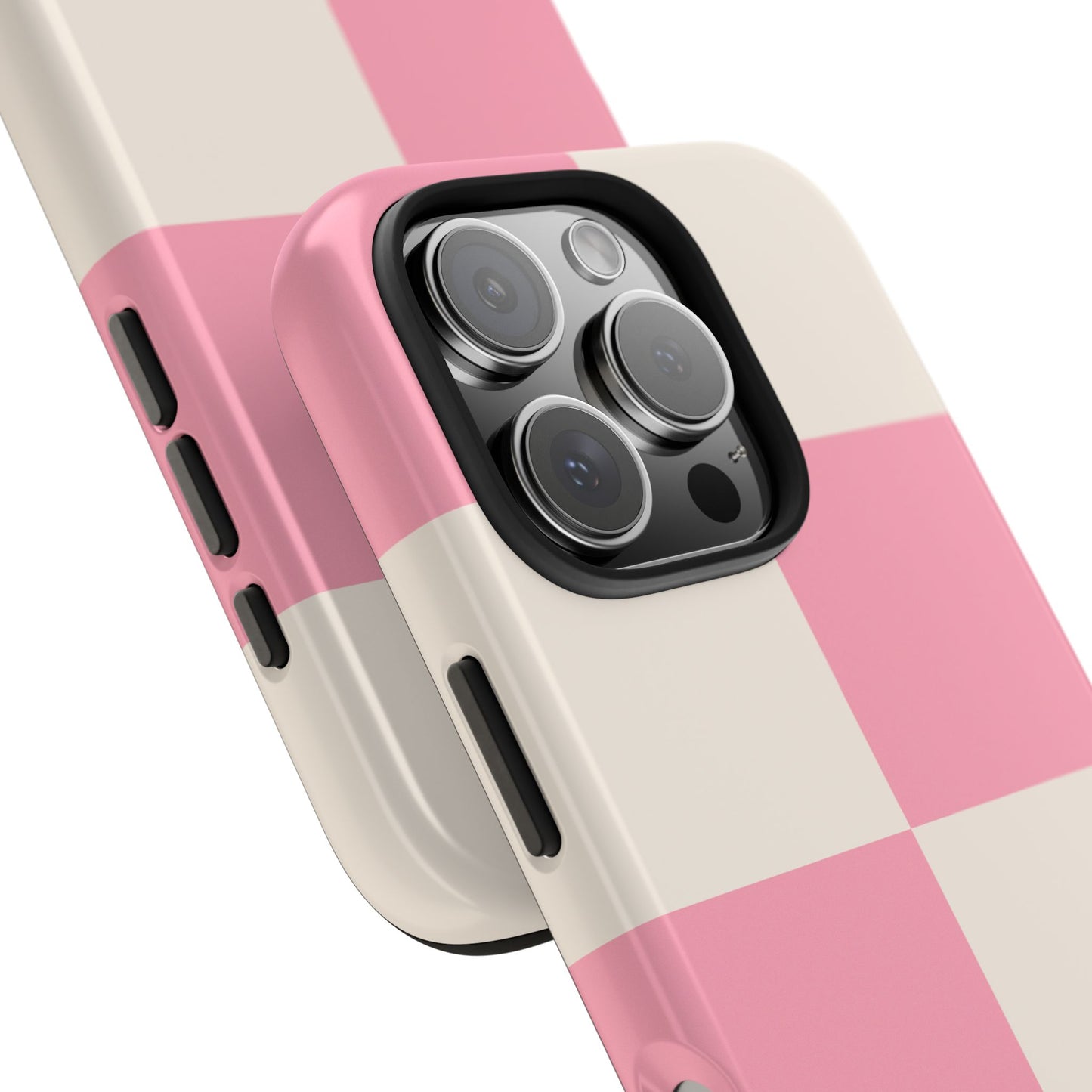 Cute Stylish Tough Phone Cases with Pink and Beige Checkered Design