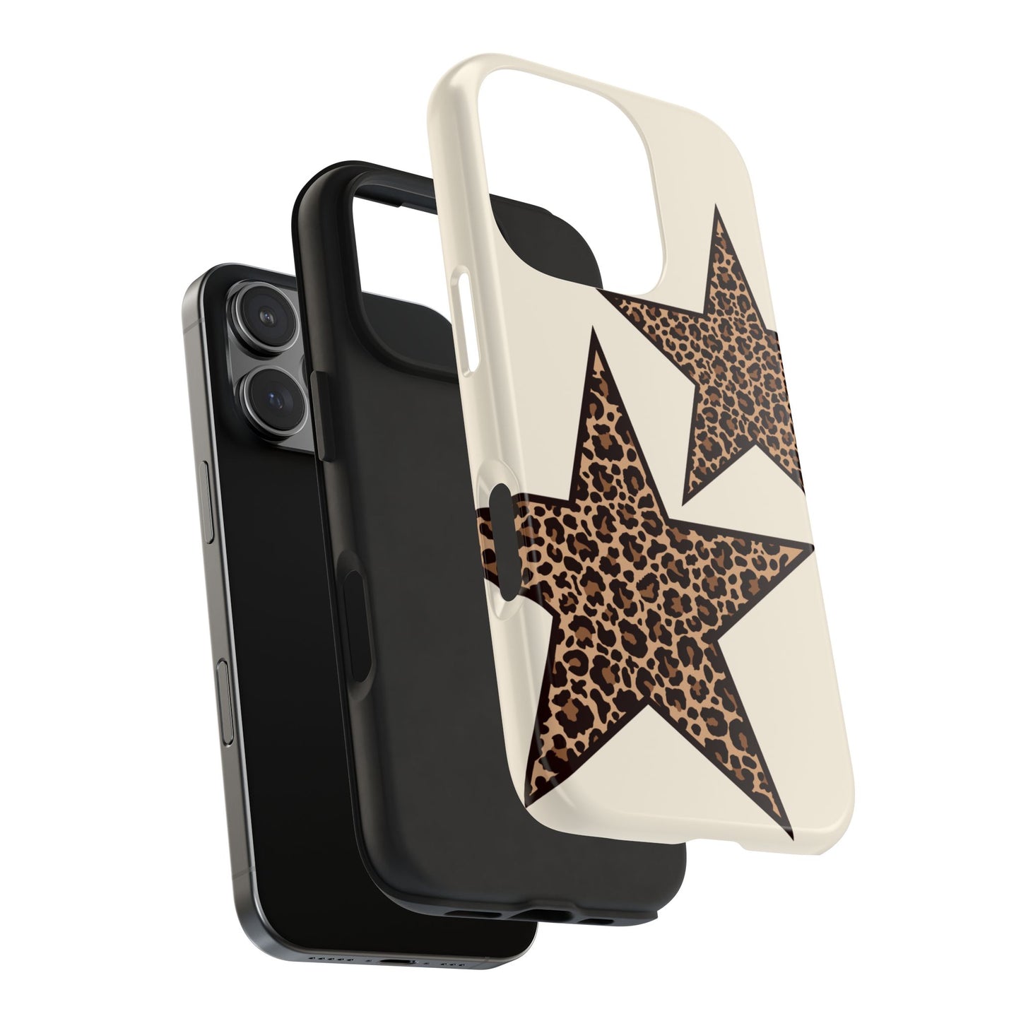 Y2k Star Leopard Print Beige Tough Phone Cases, Durable Cases for Trendsetters, Chic Gift for Her, Stylish Tech Accessories