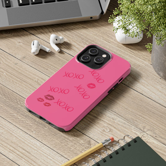 XOXO Phone Case, Cute Lipstick Design, Tough Phone Cover, Gifts for Her, Valentines Day Phone Case, Pink Lip Print Case