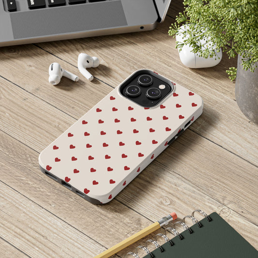 Cute Heart Print Tough Phone Case - Durable Protection for Valentine's Day & Everyday Love