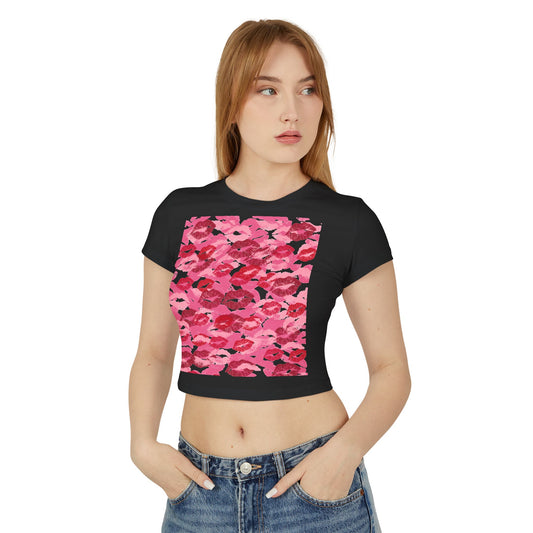 Kiss Print Women's Baby Tee, Cute Summer Shirt, Gift for Her, Valentine's Day Top, Trendy Casual Wear