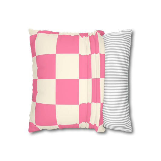 Vibrant Chic Pink Checker Pillowcase | Faux Suede Decorative Cushion Cover for Home Decor, Gift, Cozy Living Spaces, Stylish Bedroom