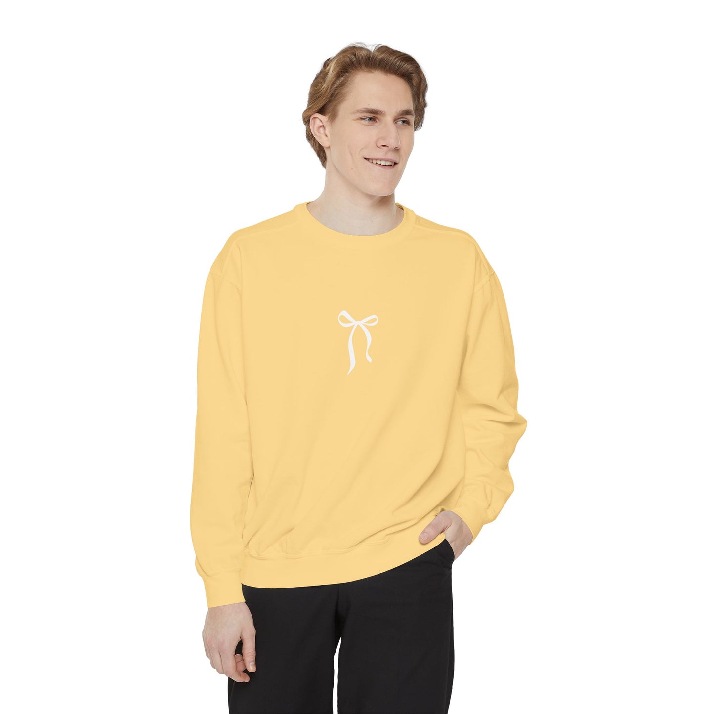 Z Cozy Unisex Garment-Dyed Sweatshirt with White Bow Design