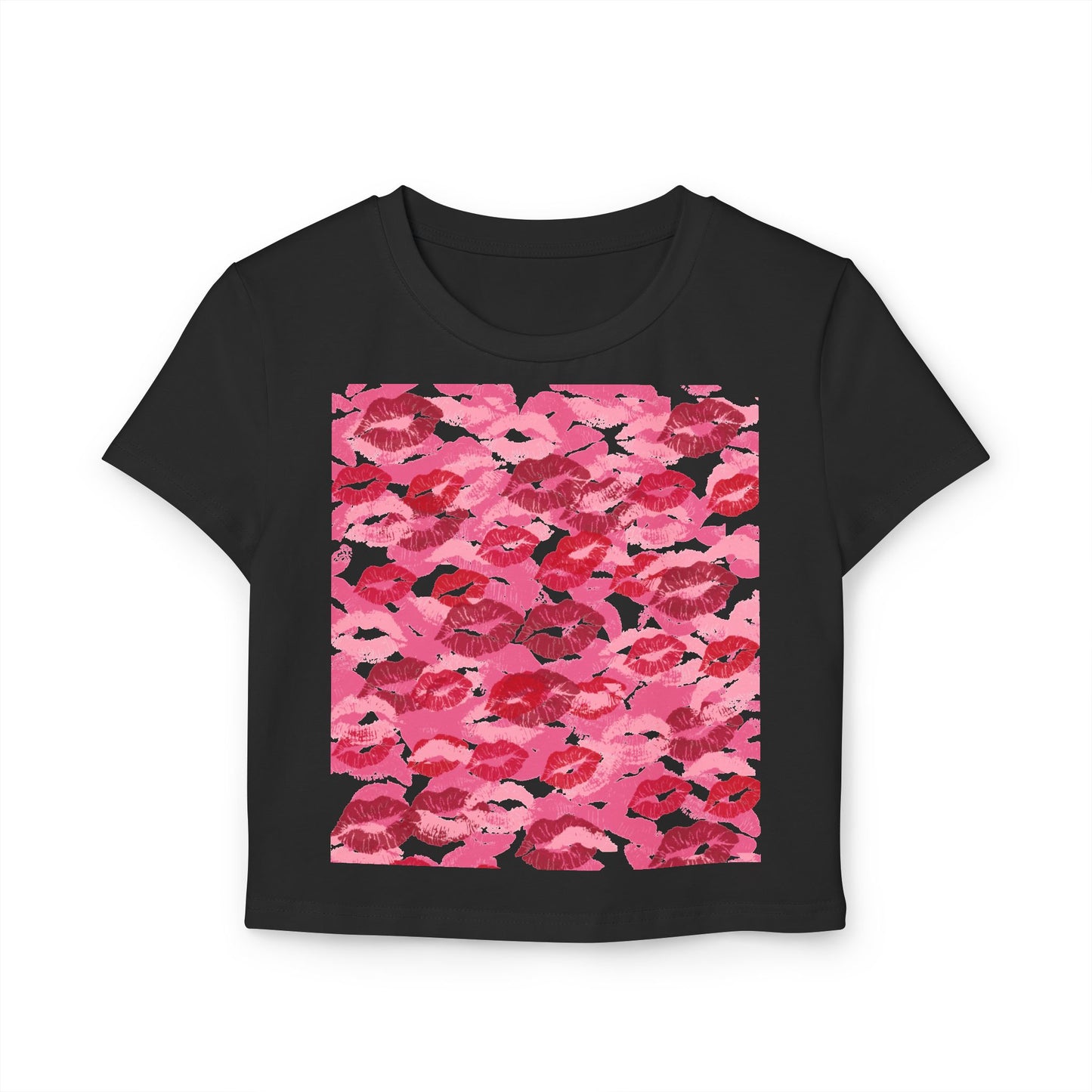 Kiss Print Women's Baby Tee, Cute Summer Shirt, Gift for Her, Valentine's Day Top, Trendy Casual Wear