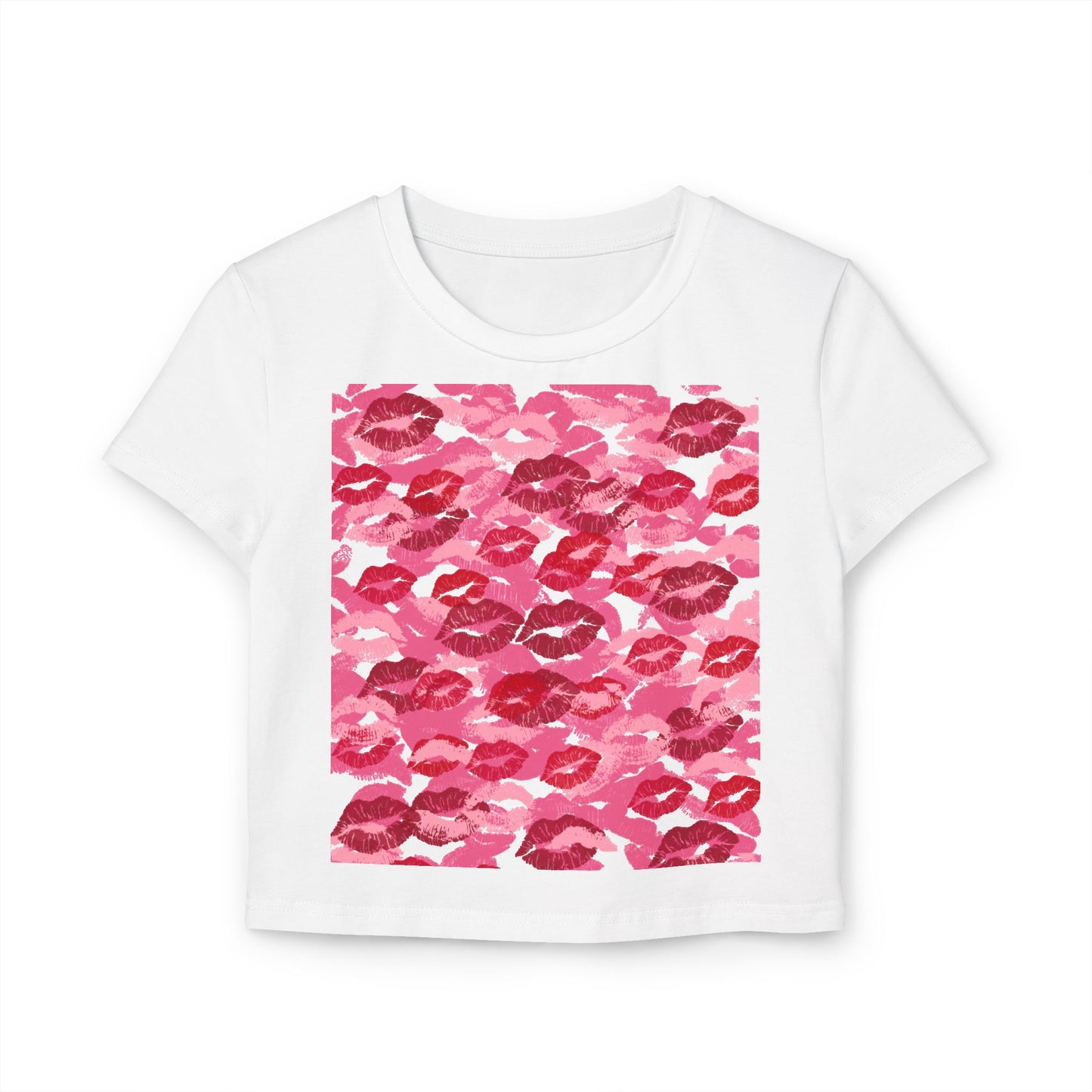 Kiss Print Women's Baby Tee, Cute Summer Shirt, Gift for Her, Valentine's Day Top, Trendy Casual Wear