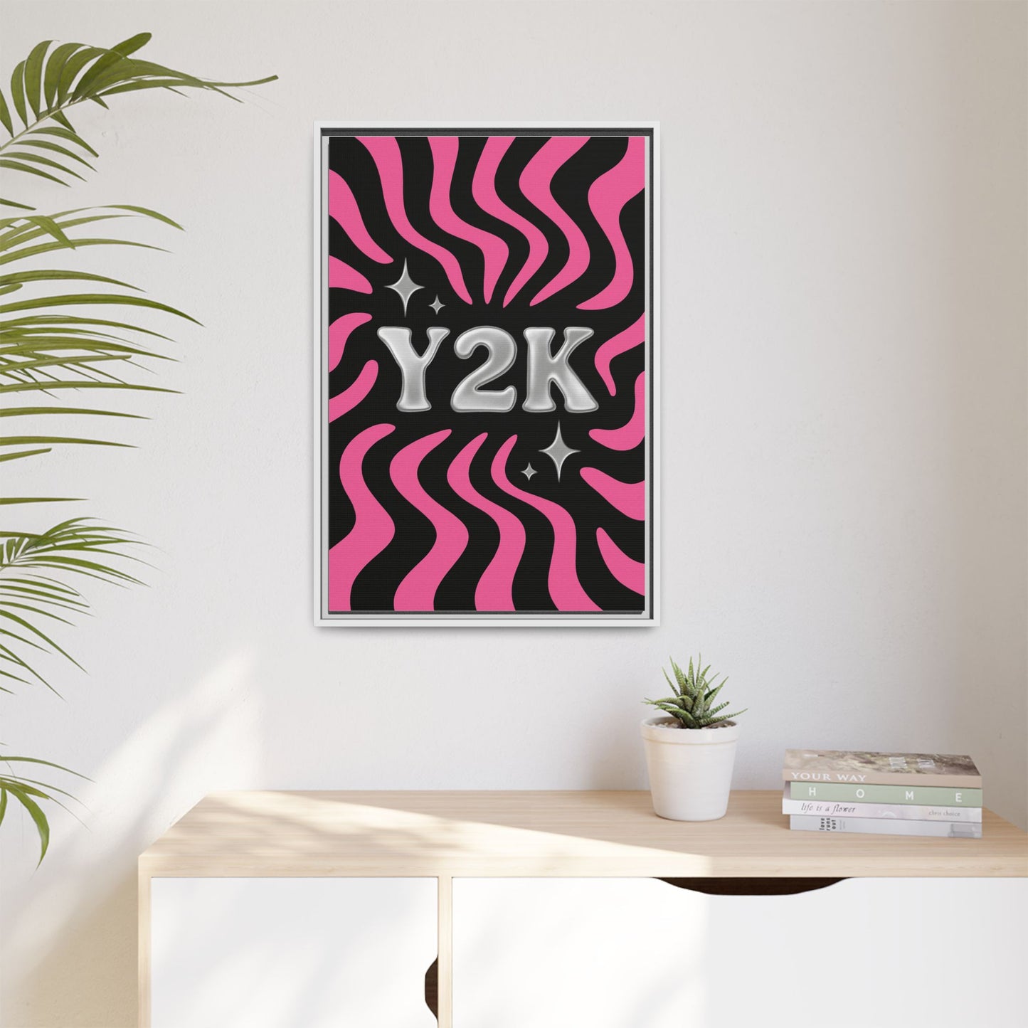 Cute Y2K Framed Canvas Art - Retro Wall Decor in Bold Pink Design