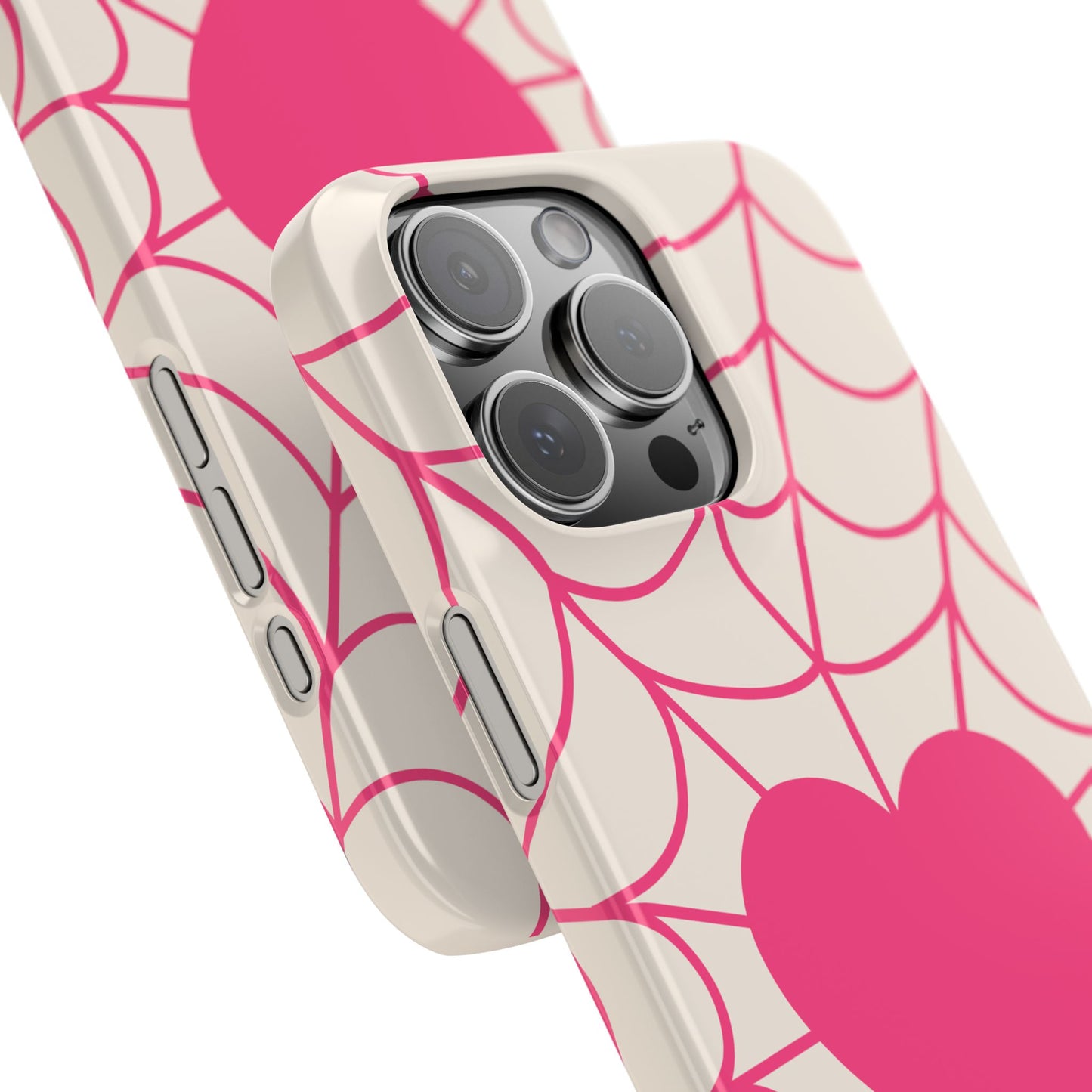 Charming Pink Heart Spider Web Slim Phone Cases, Cute Phone Cover, Valentine's Day Gift, Gift for Her, Trendy iPhone Case