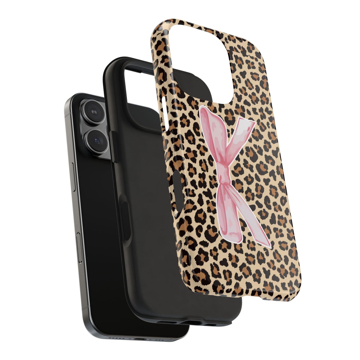 Letter K Chic Leopard Print Y2k Phone Cases with Pink Bow as letter K, Stylish Phone Accessories, Gift for Her, Trendy Tech Protectors, Animal Print Cases