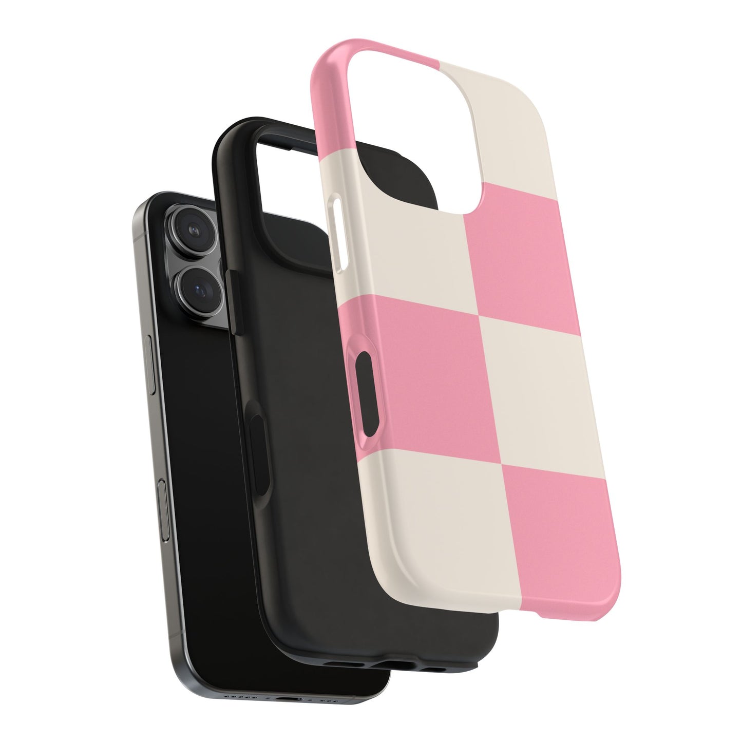 Cute Stylish Tough Phone Cases with Pink and Beige Checkered Design