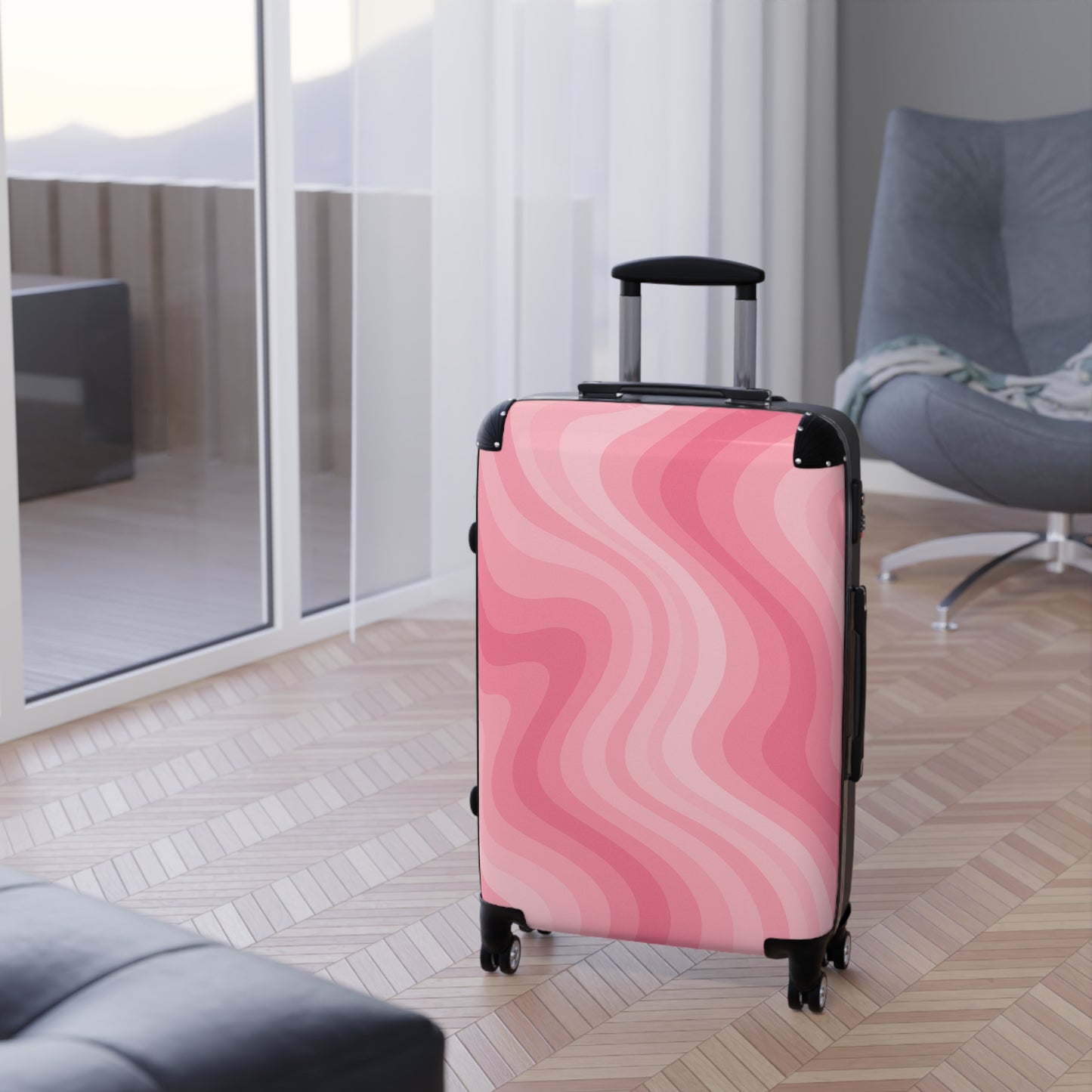 Fun Stylish Carry-On Suitcase - Vibrant Pink Waves Design, Travel Essentials for Adventurers, Gifts for Travelers, Vacation Must-Have, Travel With Style