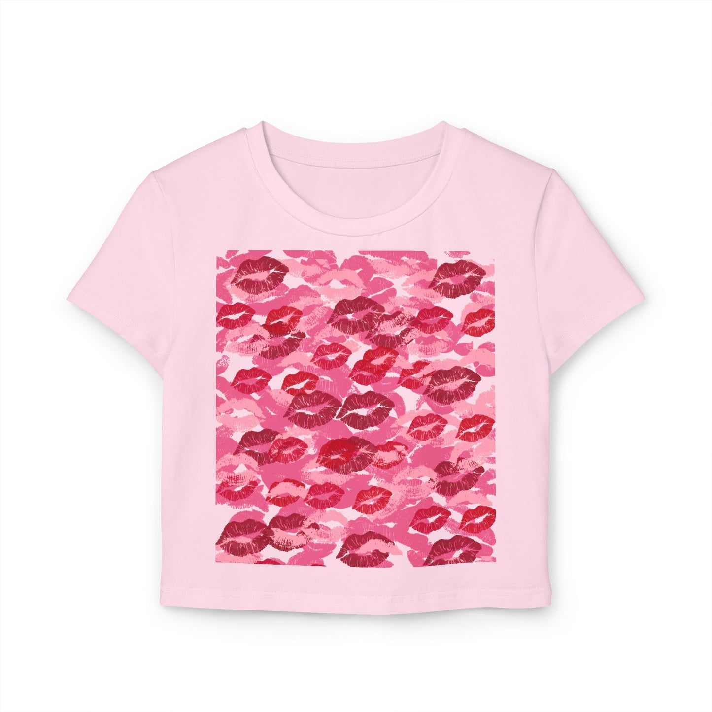 Kiss Print Women's Baby Tee, Cute Summer Shirt, Gift for Her, Valentine's Day Top, Trendy Casual Wear