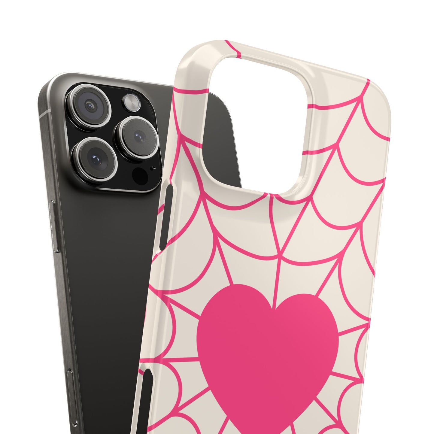 Charming Pink Heart Spider Web Slim Phone Cases, Cute Phone Cover, Valentine's Day Gift, Gift for Her, Trendy iPhone Case