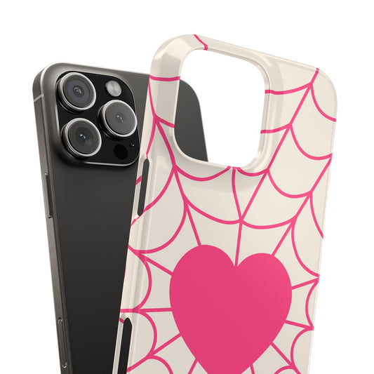 Charming Pink Heart Spider Web Slim Phone Cases, Cute Phone Cover, Valentine's Day Gift, Gift for Her, Trendy iPhone Case