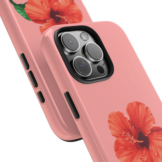 Matching Tropical Floral Phone Case, Peach Hibiscus Tough Case, Summer Accessory, Gift for Her, Beach Vibe, Durable Phone Cover