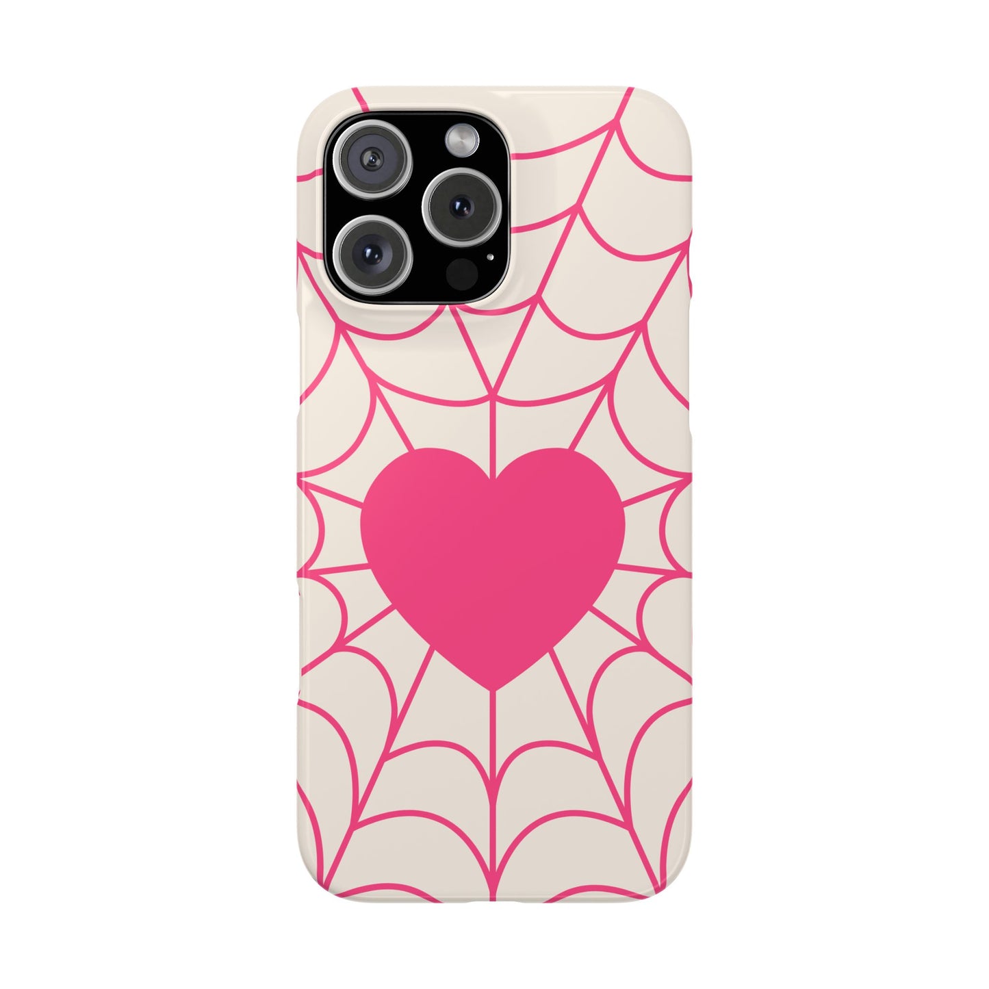 Charming Pink Heart Spider Web Slim Phone Cases, Cute Phone Cover, Valentine's Day Gift, Gift for Her, Trendy iPhone Case
