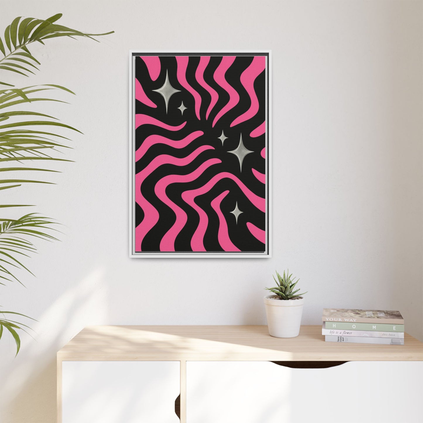 Cute Y2K Aesthetic Simple Framed Canvas Art - Retro Wall Decor in Bold Pink Design