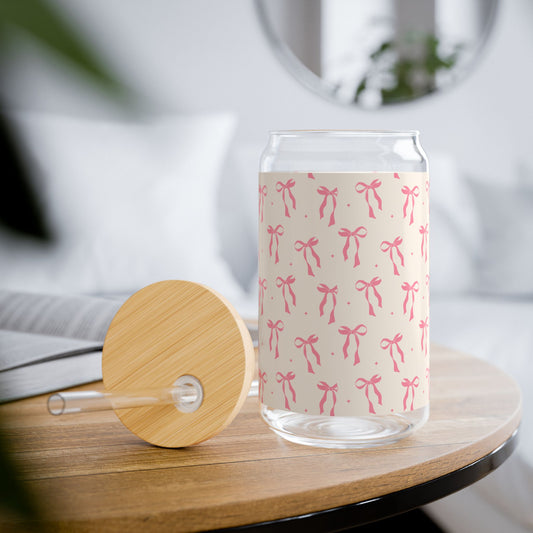 Durable Charming Sipper Glass with Bow Design, Cute Drinkware, Gift for Her, Birthday Present, Summer Parties, Sustainable Living