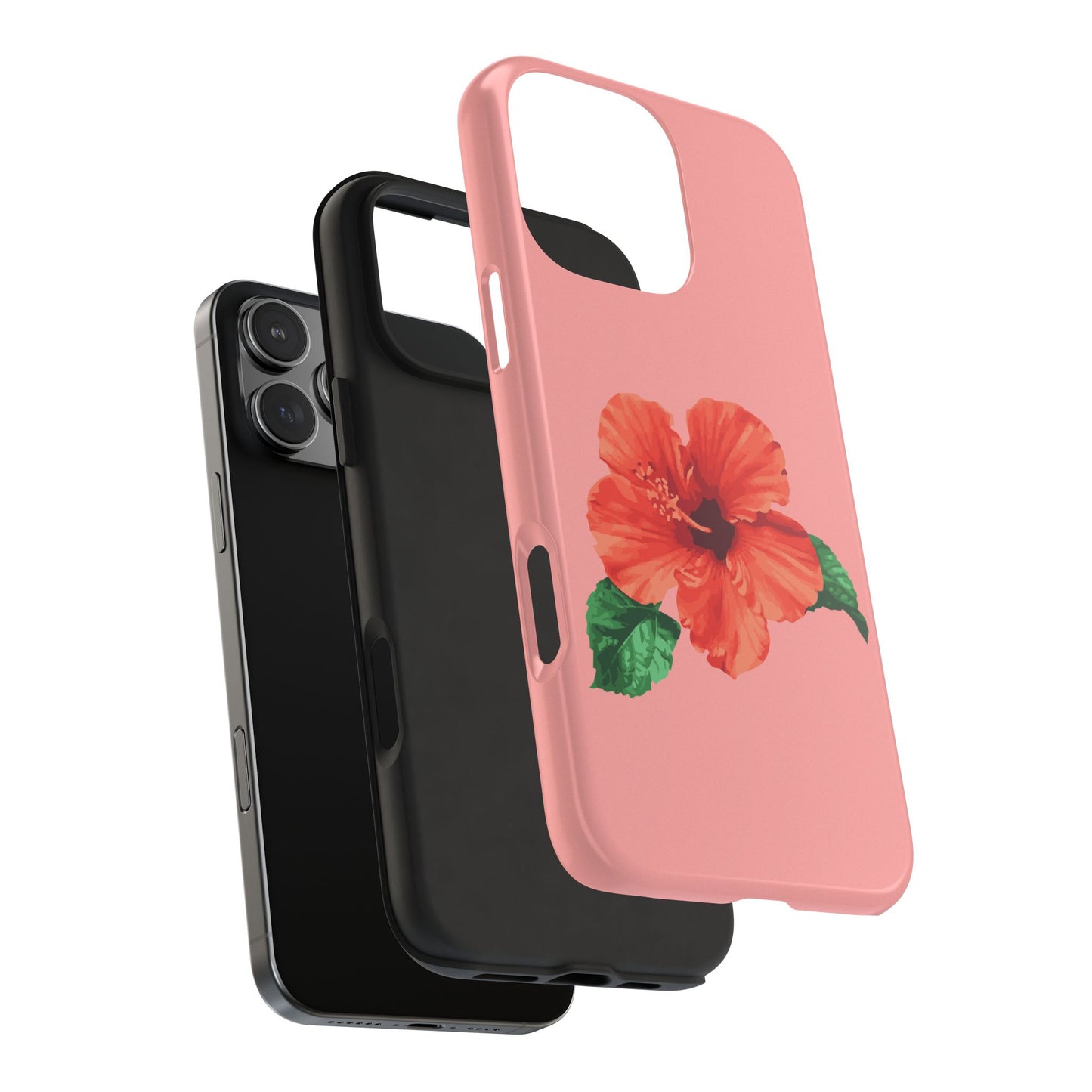 Matching Tropical Floral Phone Case, Peach Hibiscus Tough Case, Summer Accessory, Gift for Her, Beach Vibe, Durable Phone Cover