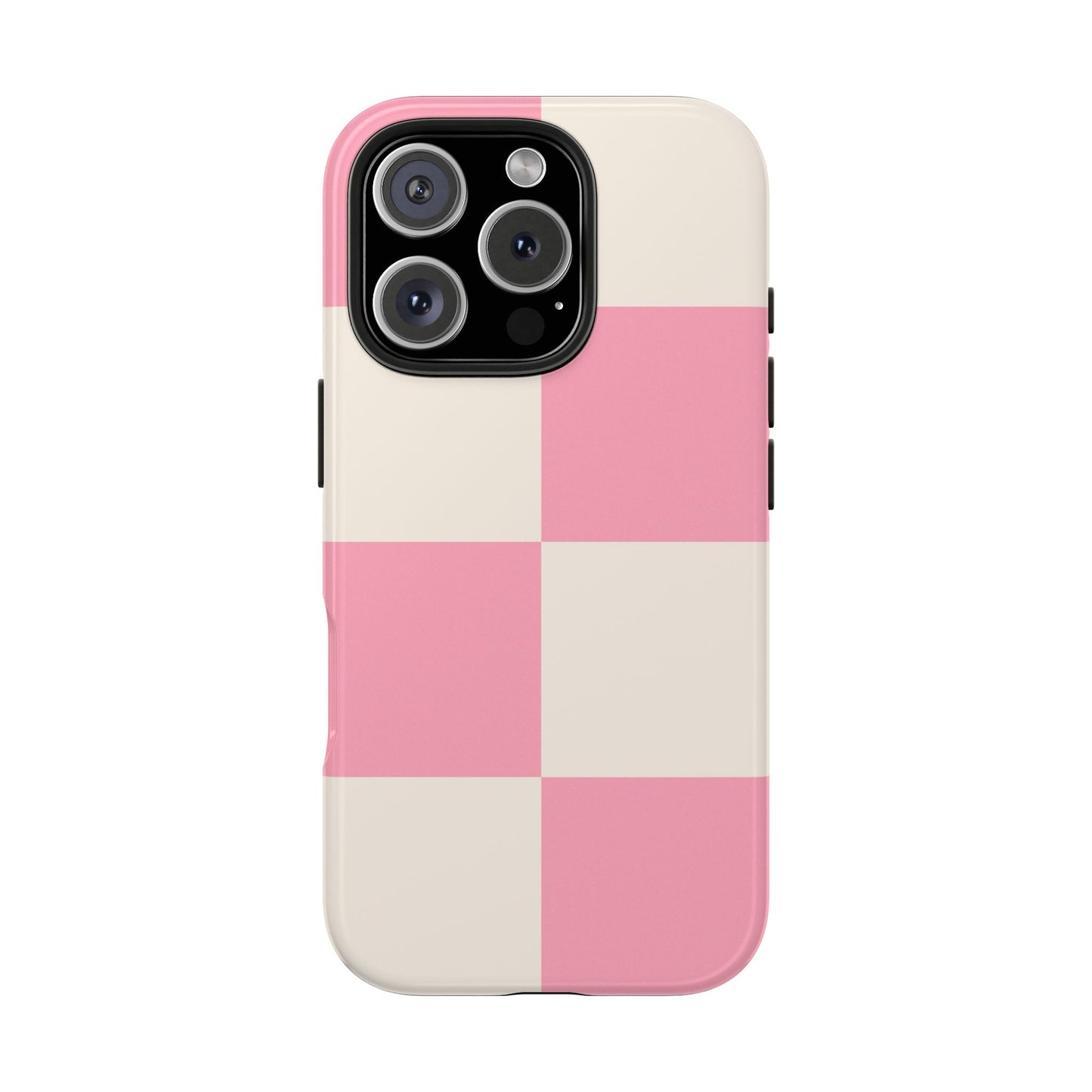 Cute Stylish Tough Phone Cases with Pink and Beige Checkered Design