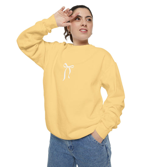 Z Cozy Unisex Garment-Dyed Sweatshirt with White Bow Design