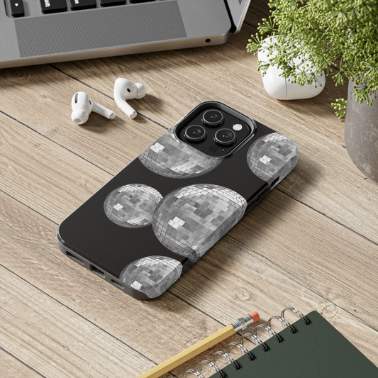 Y2k Disco Ball Tough Phone Cases, Durable, Stylish, Protective, Black and Silver Design for Party Lovers and Trendsetters, Ideal Gift for Teens