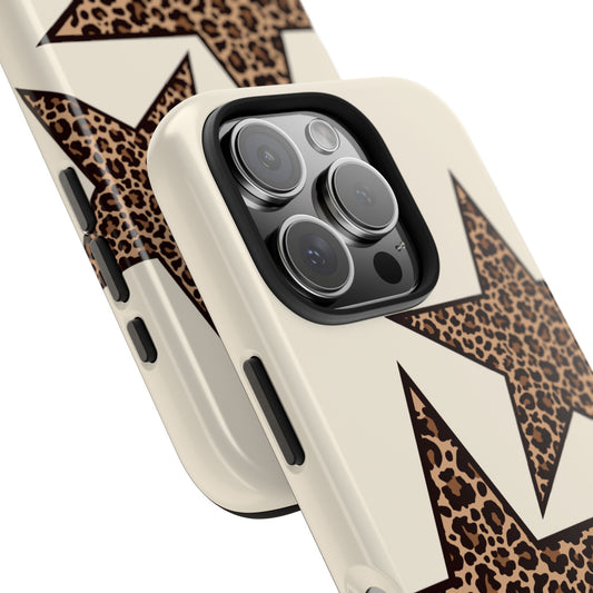 Y2k Star Leopard Print Beige Tough Phone Cases, Durable Cases for Trendsetters, Chic Gift for Her, Stylish Tech Accessories