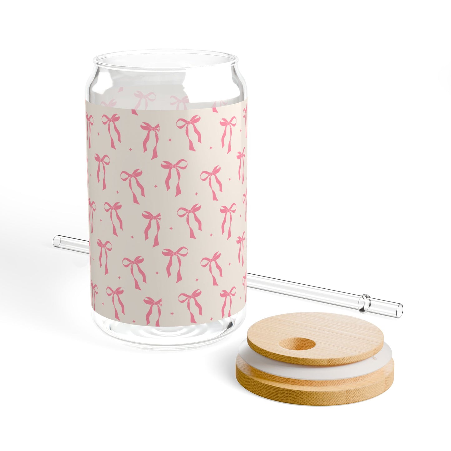 Durable Charming Sipper Glass with Bow Design, Cute Drinkware, Gift for Her, Birthday Present, Summer Parties, Sustainable Living