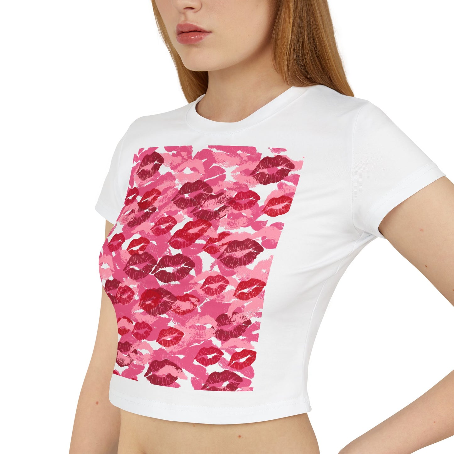 Kiss Print Women's Baby Tee, Cute Summer Shirt, Gift for Her, Valentine's Day Top, Trendy Casual Wear