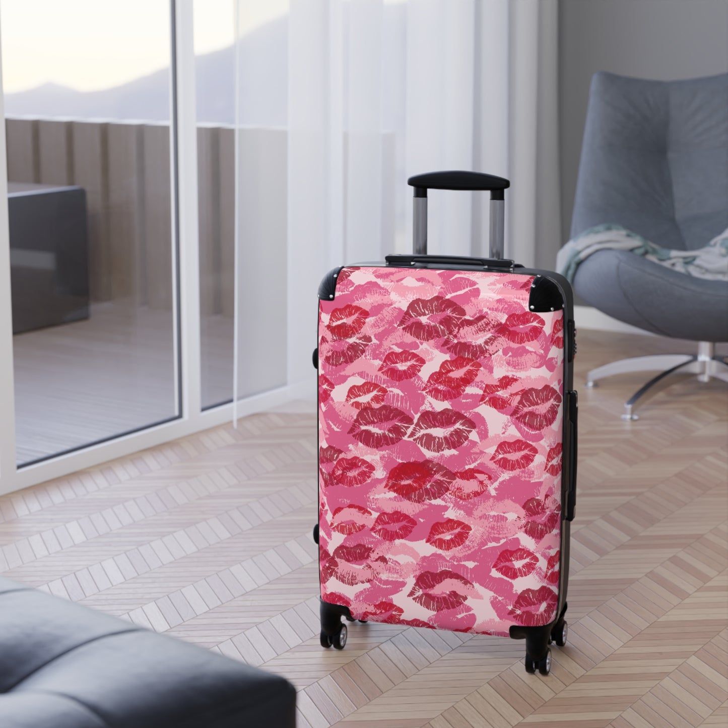 Stylish Suitcase with Lipstick Print | Perfect for Travel, Gifts, Valentine's Day, Weekend Getaways, Fashionable Luggage