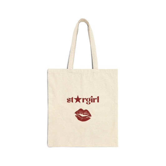 Stargirl Lip Print Canvas Tote Bag - Cute Lipstick Print Eco Shopper Bag
