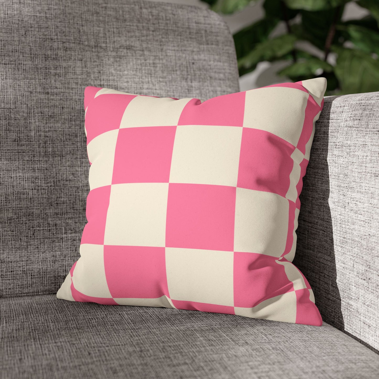 Vibrant Chic Pink Checker Pillowcase | Faux Suede Decorative Cushion Cover for Home Decor, Gift, Cozy Living Spaces, Stylish Bedroom