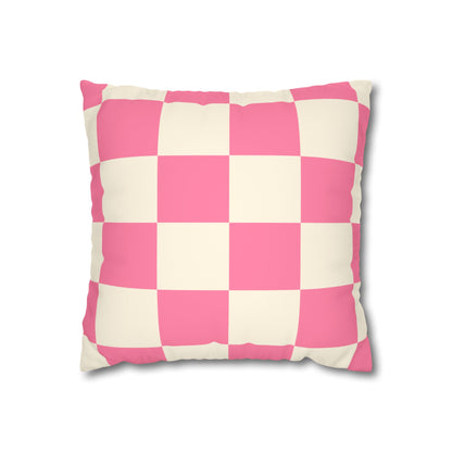 Vibrant Chic Pink Checker Pillowcase | Faux Suede Decorative Cushion Cover for Home Decor, Gift, Cozy Living Spaces, Stylish Bedroom