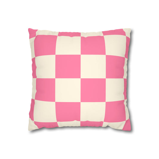 Vibrant Chic Pink Checker Pillowcase | Faux Suede Decorative Cushion Cover for Home Decor, Gift, Cozy Living Spaces, Stylish Bedroom