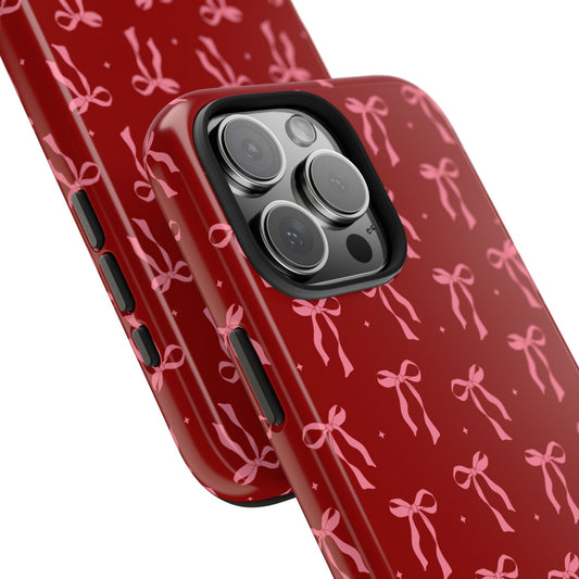 Red Chic Bow Pattern Tough Phone Case - Stylish Protection for Everyday Use