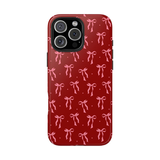 Red Chic Bow Pattern Tough Phone Case - Stylish Protection for Everyday Use