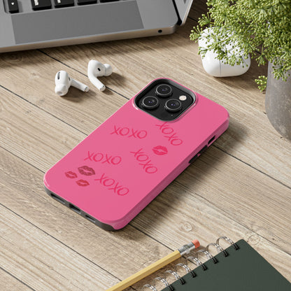 XOXO Phone Case, Cute Lipstick Design, Tough Phone Cover, Gifts for Her, Valentines Day Phone Case, Pink Lip Print Case