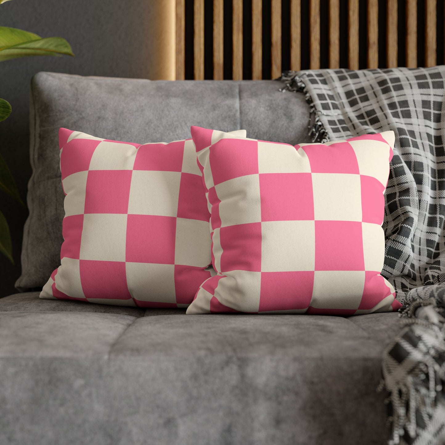 Vibrant Chic Pink Checker Pillowcase | Faux Suede Decorative Cushion Cover for Home Decor, Gift, Cozy Living Spaces, Stylish Bedroom