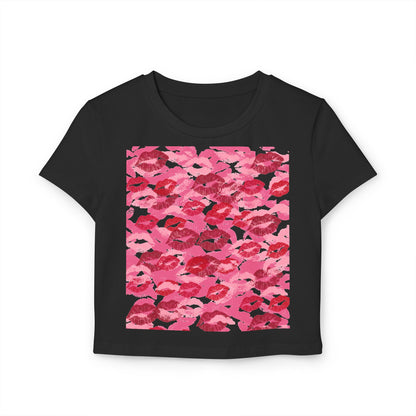 Kiss Print Women's Baby Tee, Cute Summer Shirt, Gift for Her, Valentine's Day Top, Trendy Casual Wear