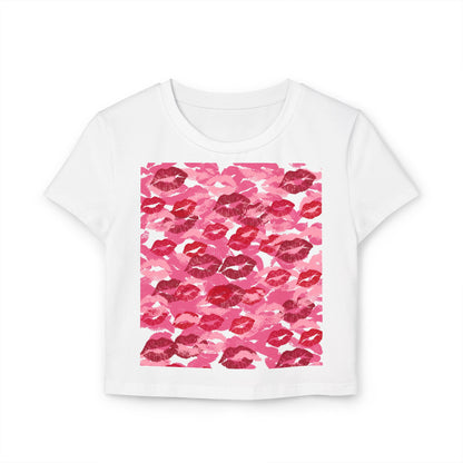 Kiss Print Women's Baby Tee, Cute Summer Shirt, Gift for Her, Valentine's Day Top, Trendy Casual Wear