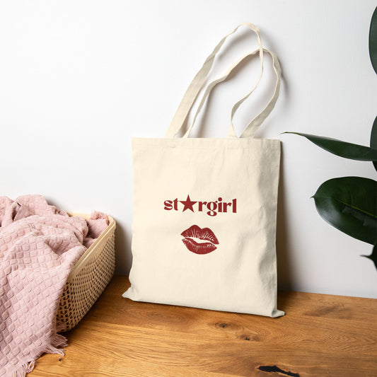 Stargirl Lip Print Canvas Tote Bag - Cute Lipstick Print Eco Shopper Bag