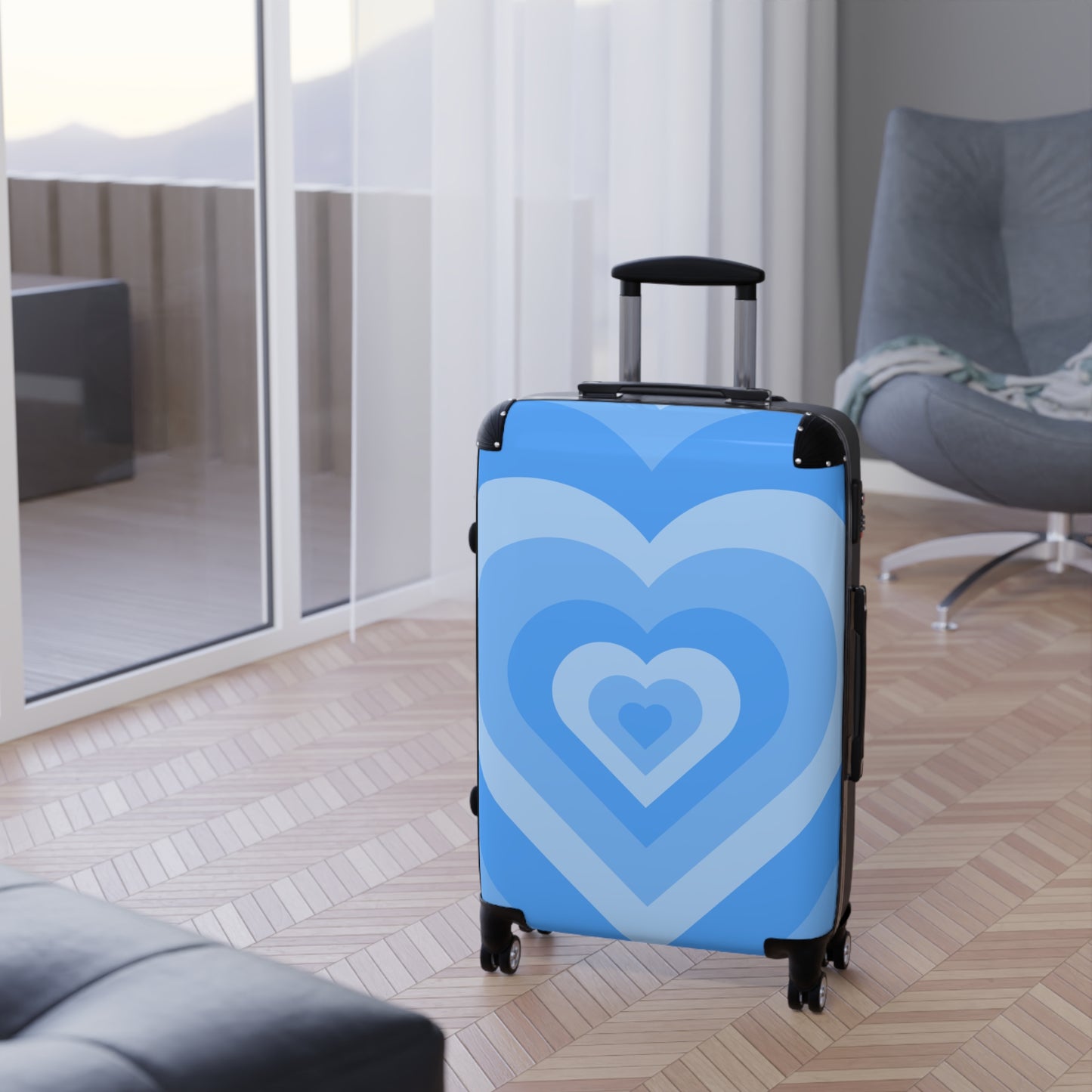 Heart-Patterned Blue Suitcase - Travel Luggage with Blue Hearts, Perfect for Adventures, Gifts for Travelers, Holiday Travel, Fun Getaways