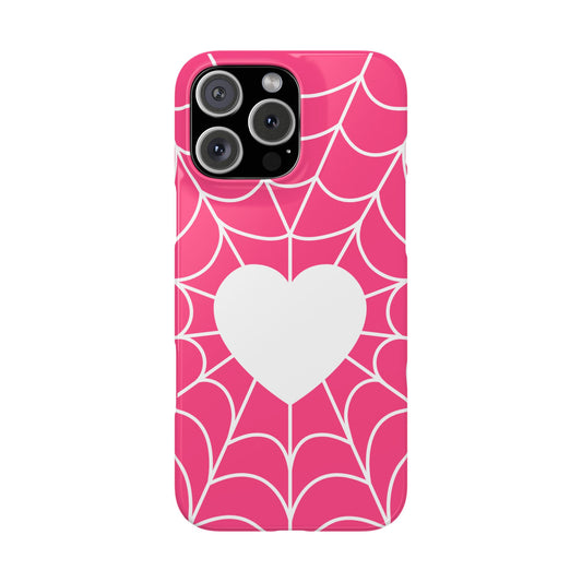 Charming Spiderweb Heart Phone Case | Cute Slim Cases for Girls, Valentines, Gifts, Stylish Accessories, Fun Decor
