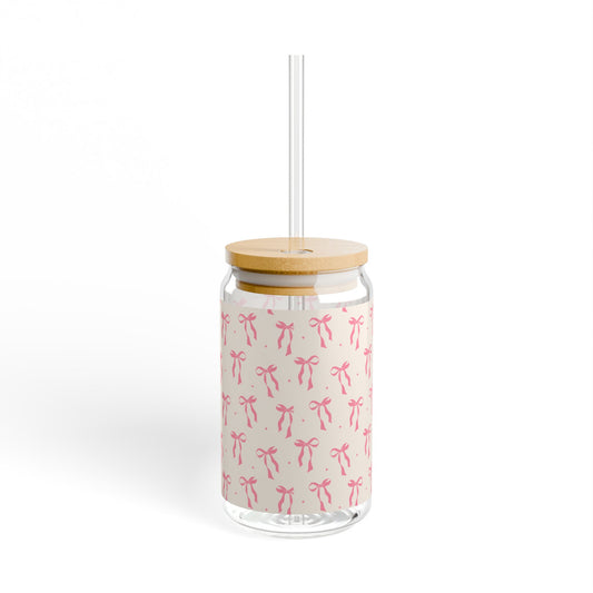 Durable Charming Sipper Glass with Bow Design, Cute Drinkware, Gift for Her, Birthday Present, Summer Parties, Sustainable Living