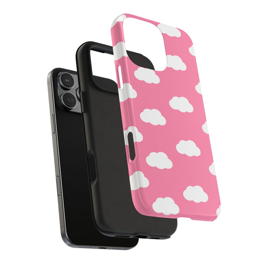 Cloud Pattern Tough Phone Case, Cute Smartphone Cover, Kawaii Phone Accessory, Gifts for Her, Trendy Phone Cases, Pink Cloud Design