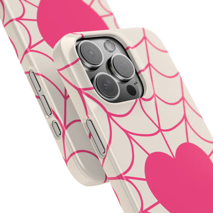 Charming Pink Heart Spider Web Slim Phone Cases, Cute Phone Cover, Valentine's Day Gift, Gift for Her, Trendy iPhone Case