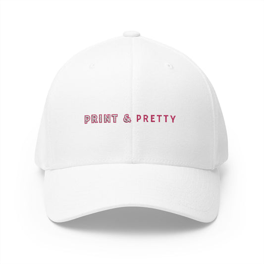 Print & Pretty logo Embroidered Closed Back Cap - Cute Pink Script Baseball Hat